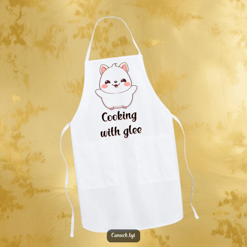 Funny Chubby Cat Apron: A chef wearing a proud, happy chubby feline character beaming with joy, ideal for a funny gift.
