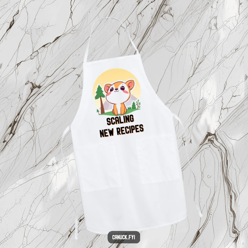 Funny curious animal mountain apron, inspiring culinary adventures with a touch of outdoor humor.