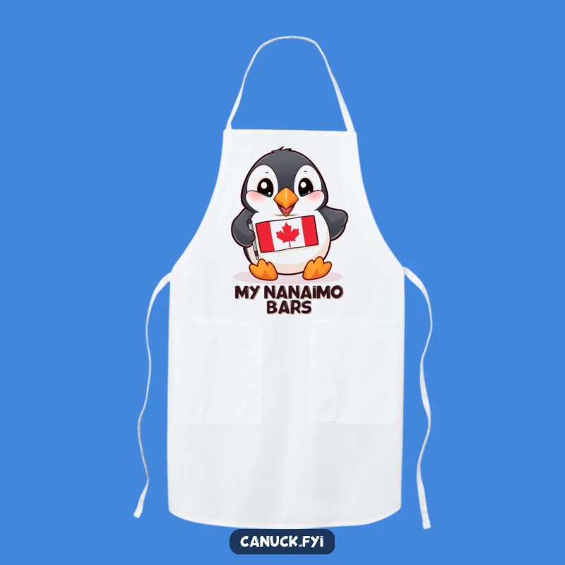Funny Puffin Apron: Playful Chef Bird with Canadian Flag - Kitchen Gift