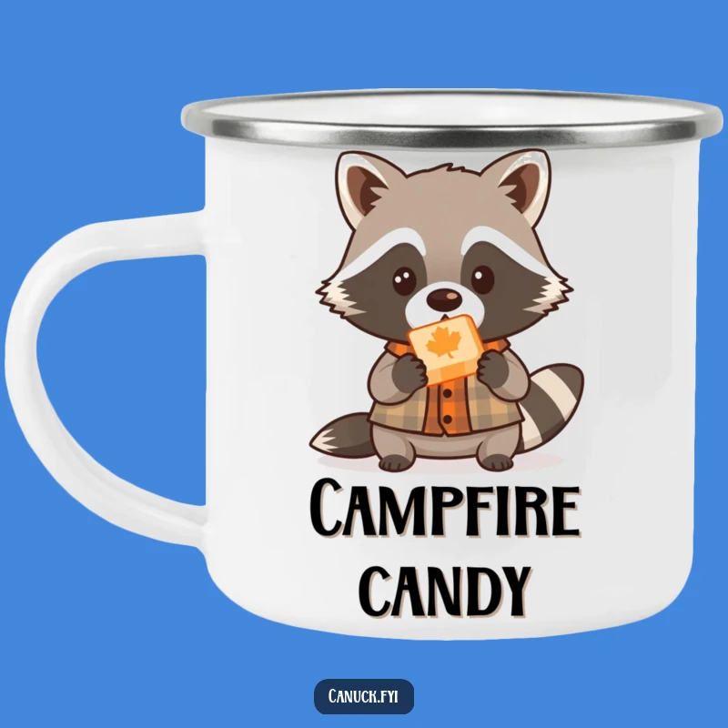 Funny Raccoon Lumberjack Camping Mug: Cute Maple Candy Enamel Cup, Outdoor Humor
