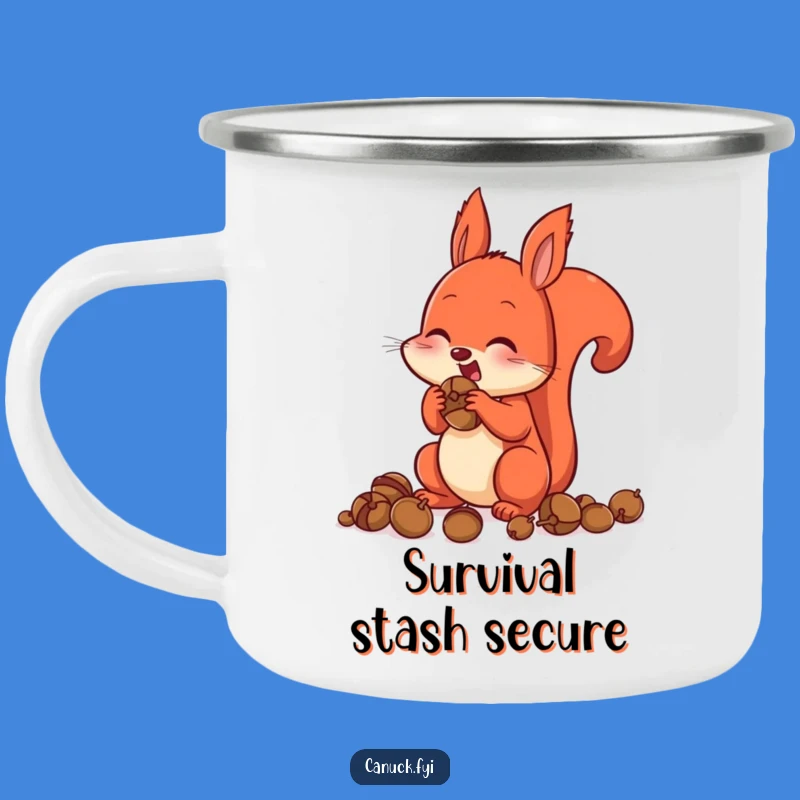 Funny Enamel Camping Mug: Squirrel Acorn Stash, Outdoor Nutty Gift
