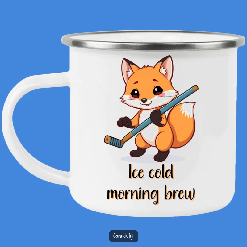Funny Fox Hockey Camping Mug: Playful Animal for Outdoor Sports!