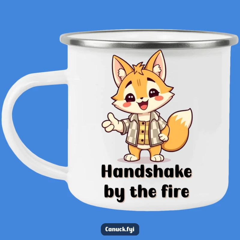 Funny Lynx Handshake Camping Mug - Checkered Shirt Buddy for Outdoor Welcomes