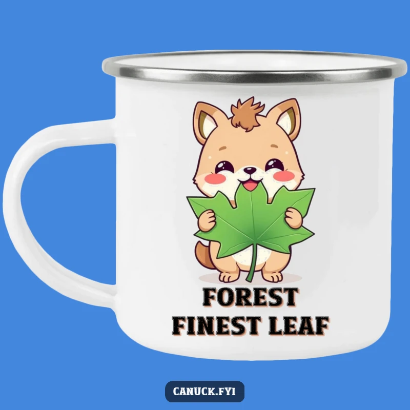 Funny Maple Leaf Enamel Mug: Triumphant Animal - Outdoor Canadian Gift