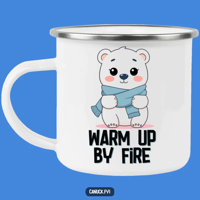 Funny Polar Bear Hug Camping Mug - Cheerful Scarf Bear for Outdoor Comfort