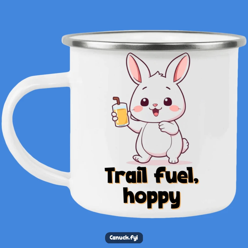 Funny Bouncing Rabbit Enamel Camping Mug - Thirsty Hare Outdoor Adventure Gift