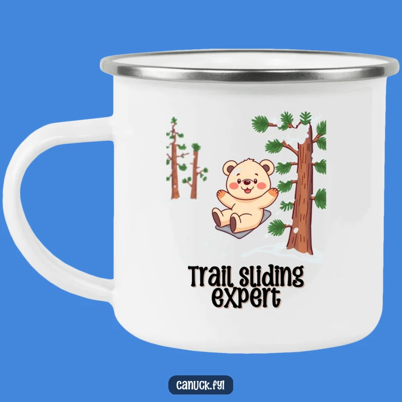 Funny Bear Cub Snow Enamel Camping Mug: Winter Adventures Await