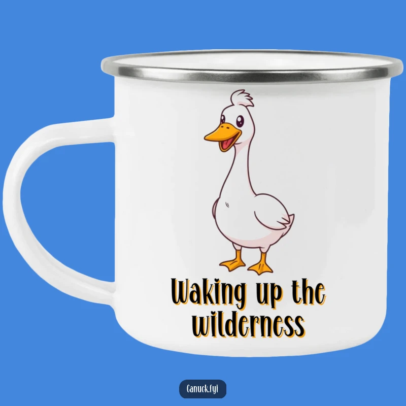 Funny Enamel Camping Mug: Proud Goose Honks, Cheerful Outdoor Gift