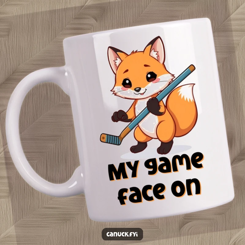 Funny playful fox balancing a hockey stick on its paw, ready for the game, a humorous sports design.
