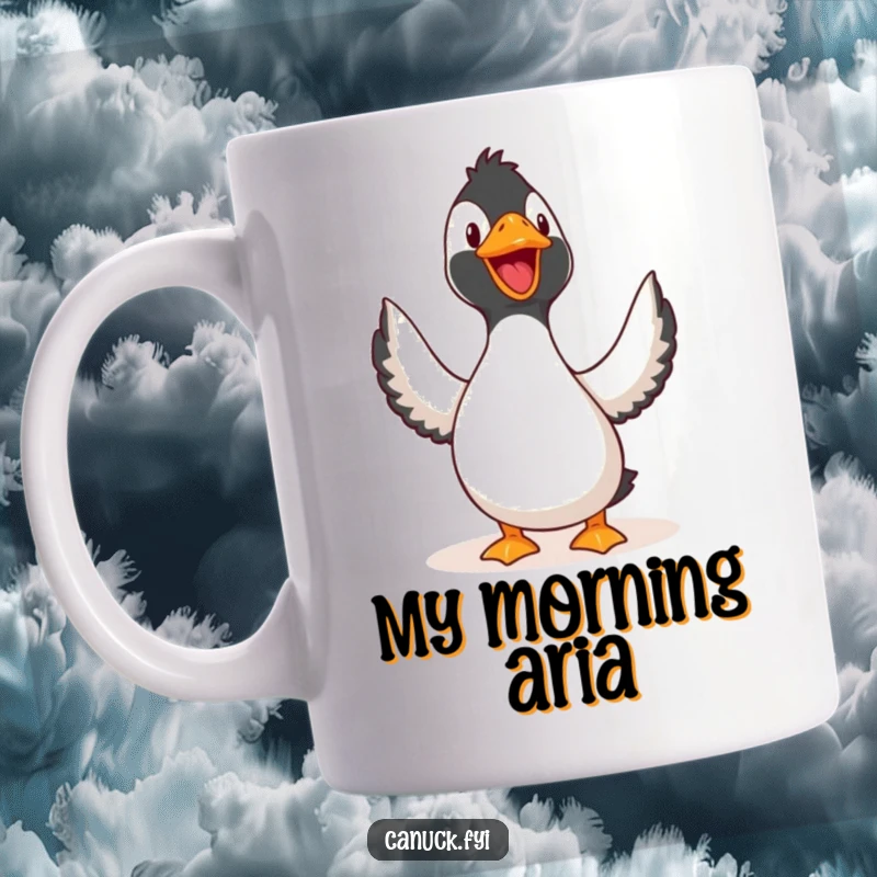 Funny Mug: A cheerful loon with its head held high, singing a joyful song, bringing laughter and personality.