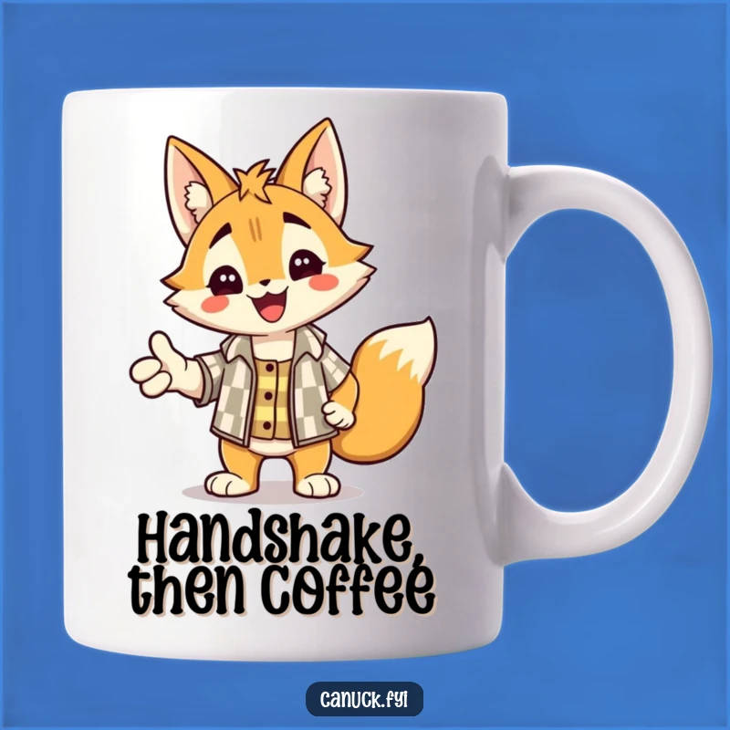 Funny Lynx Handshake Mug - Checkered Shirt Friend Gift for Warm Welcome