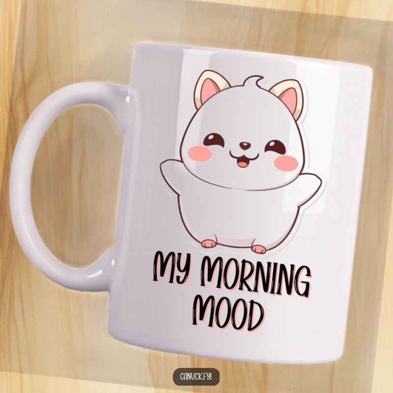 Funny Chubby Cat Mug: A proud, happy feline character beaming with pure delight, perfect for a cheerful gift.