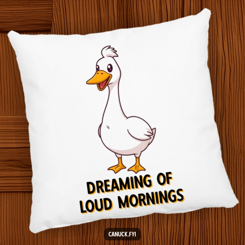 Funny Pillow design of a goose standing proudly and honking cheerfully, adding a touch of bold humor to any room.
