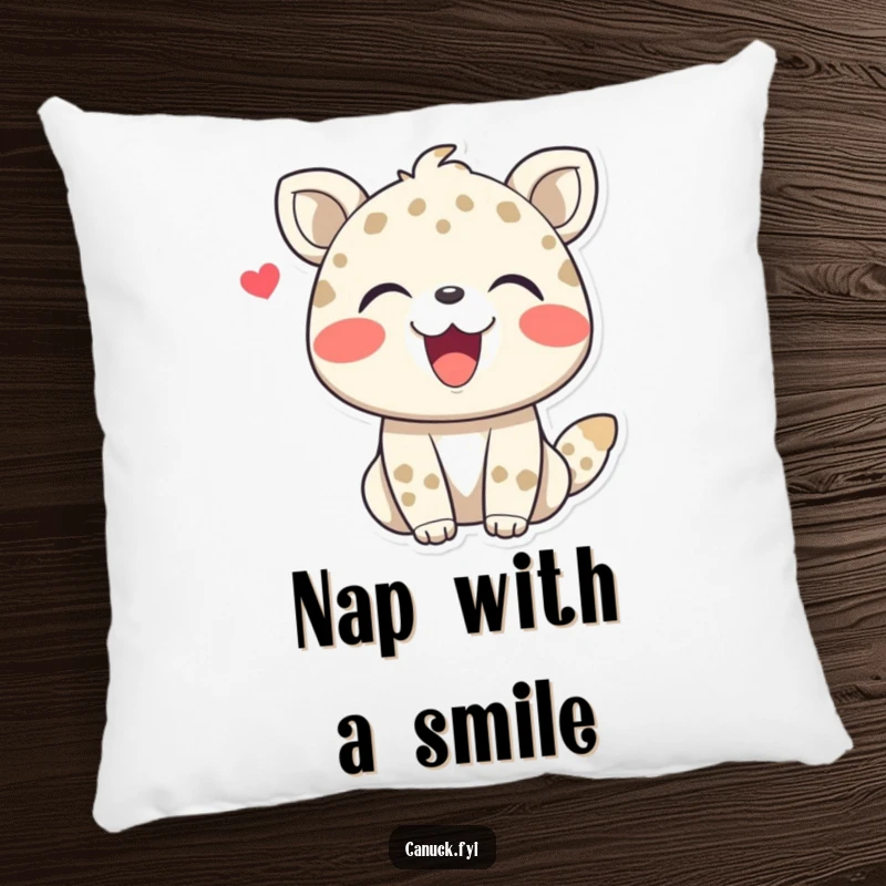Funny pillow designed with a joyful animal character in hearty laughter, adding a touch of cheerful comfort to any space.