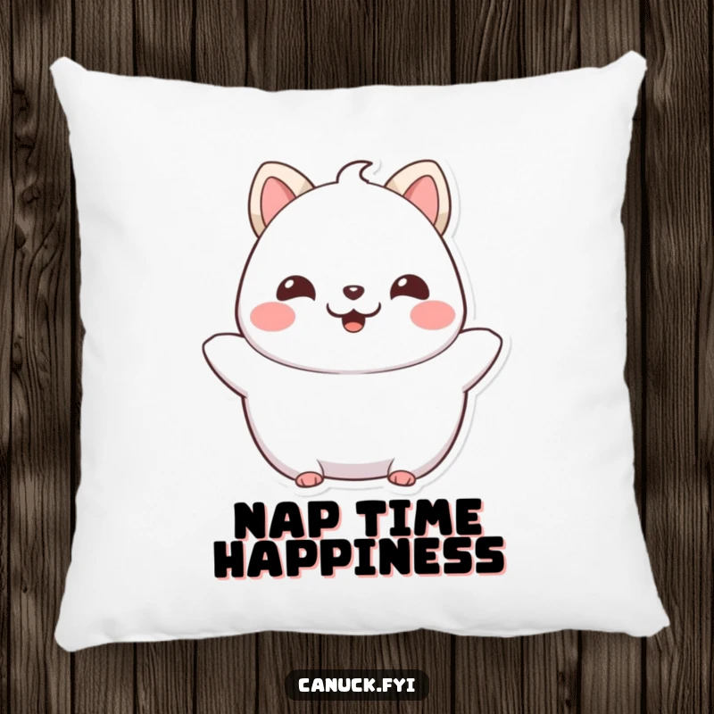 Funny Chubby Cat Pillow: A soft, cozy accent featuring a proud, happy chubby feline character beaming with pure joy, great gift.