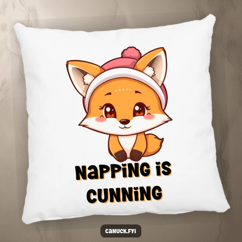Funny Fox Pillow: A curious fox with a twinkly eye wears a cozy tuque, offering plush comfort.