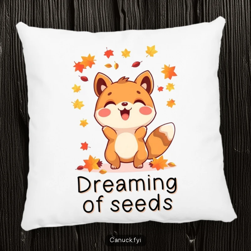 Funny happy animal maple seed pillow, adding cozy autumn charm and cheerful vibes.