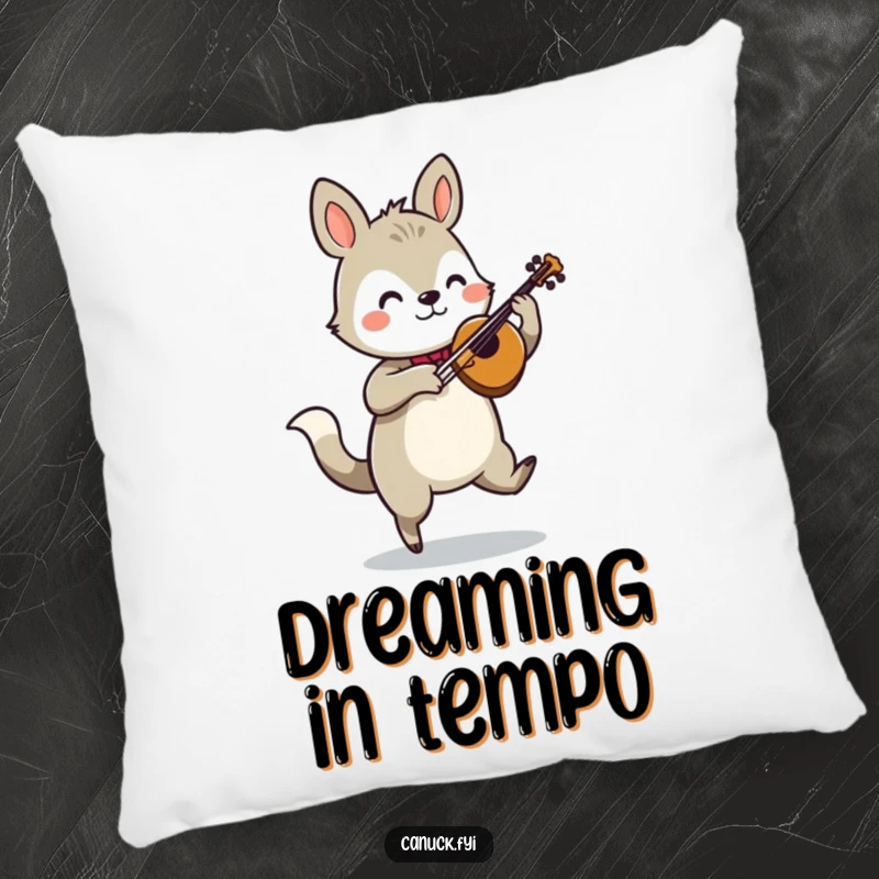 Funny animal fiddle jig pillow, adding cozy musical charm and humor to any room.