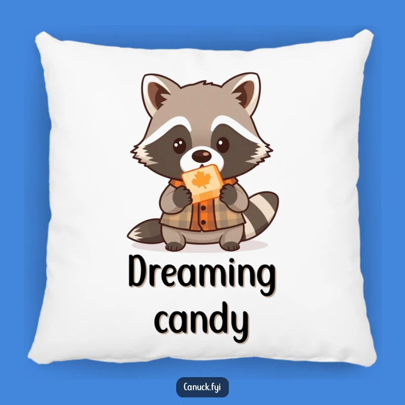 Funny Raccoon Lumberjack Pillow: Soft Cushion with Cute Maple Candy Offering