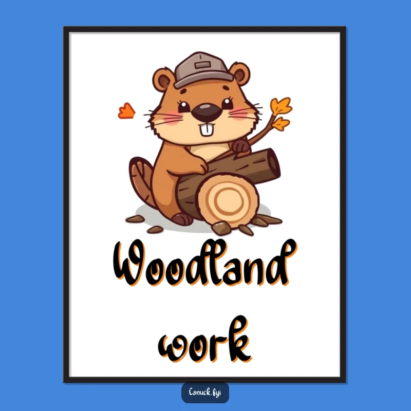 Funny Beaver Lumberjack Digital Print: Chopping Wall Art