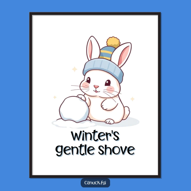 Funny Curious Rabbit Snowball Digital Print, Playful Nudge Perfect Decor Gift