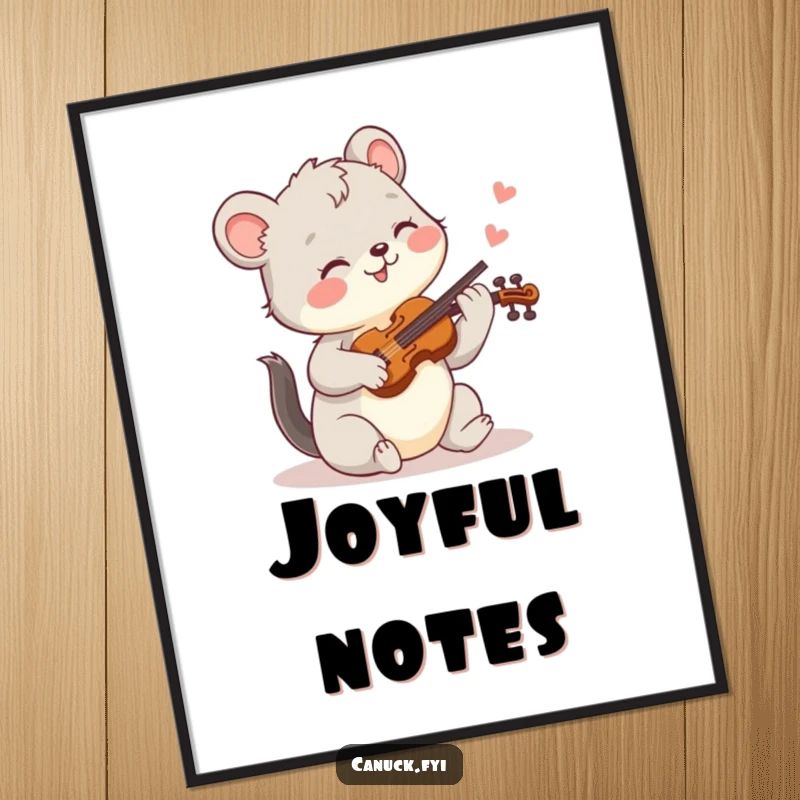 Funny digital art print of a joyful animal playing a tiny fiddle, ideal for humorous music-themed decor.