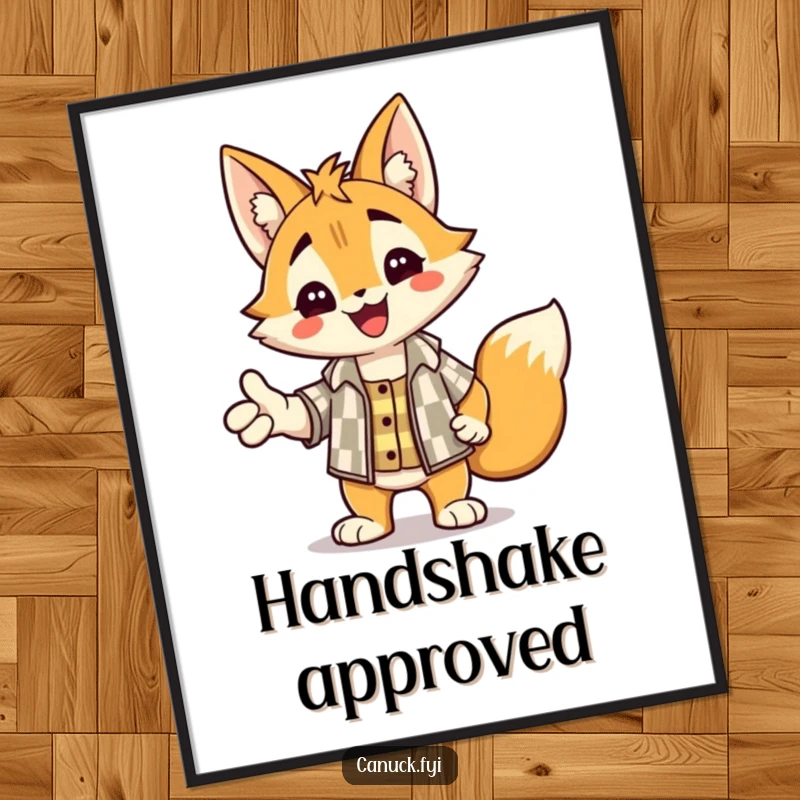 Funny digital art of a delighted lynx wearing a checkered shirt, extending a paw for a friendly handshake.