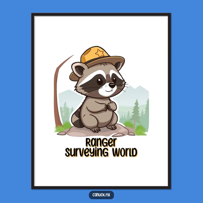 Funny Park Ranger Raccoon Art Print - Digital Funny Gift for Nature Decor