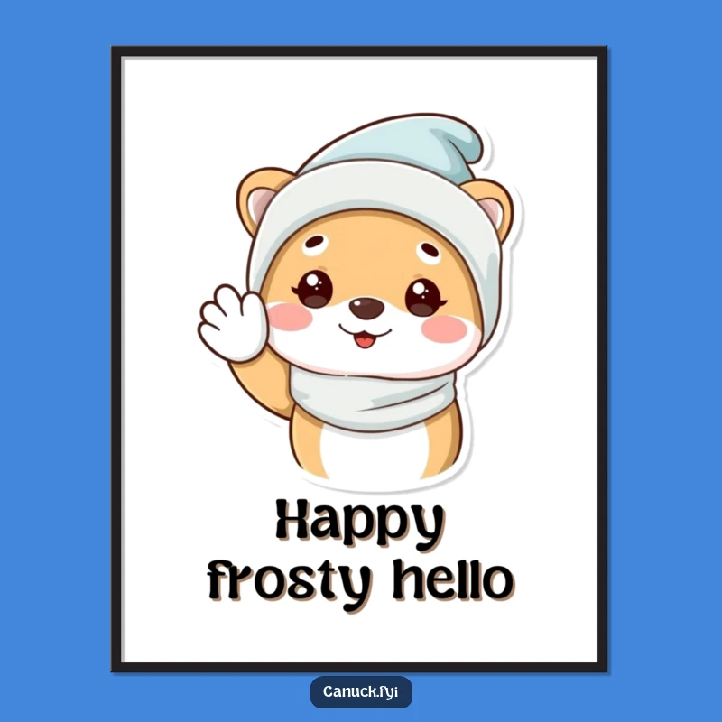 Funny Winter Animal Digital Art: Cozy Hat Wave, Bring Winter Cheer In!