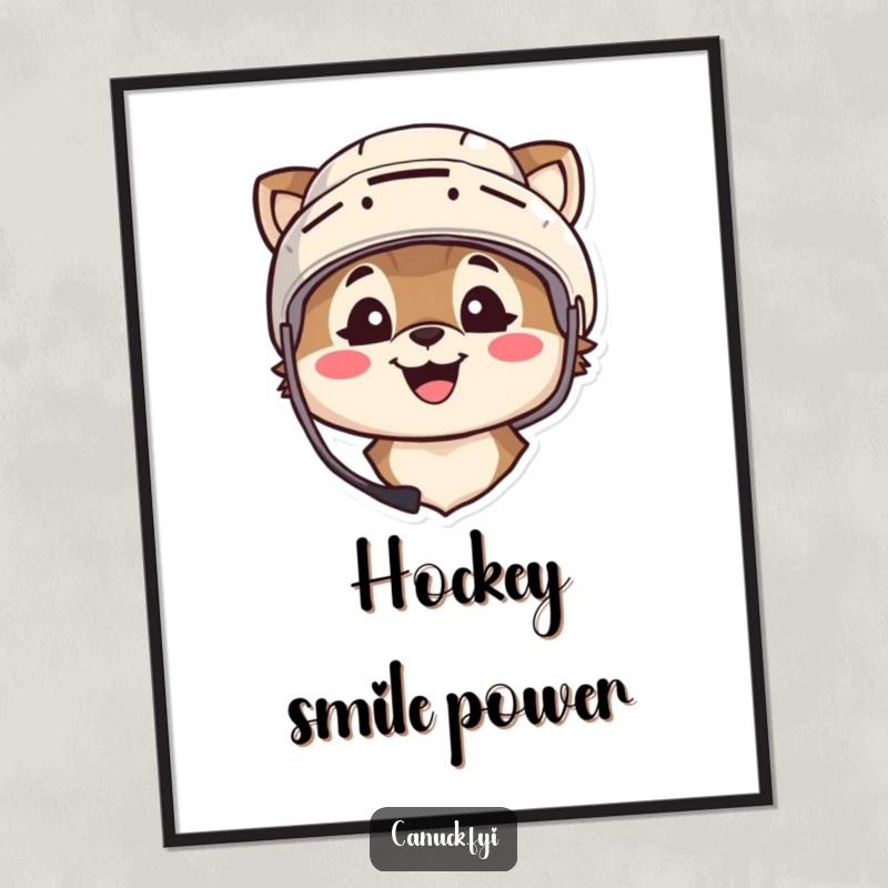 Funny digital art: an animal character wearing a hockey helmet smiles broadly, perfect for instant download.