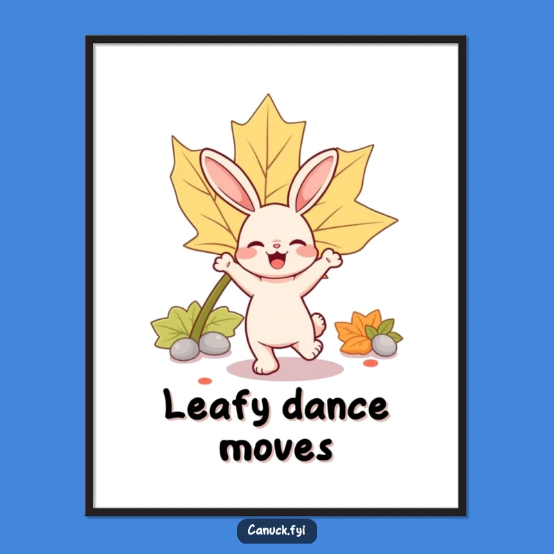 Funny Rabbit Maple Leaf Digital Art: Instant Joyful Dance