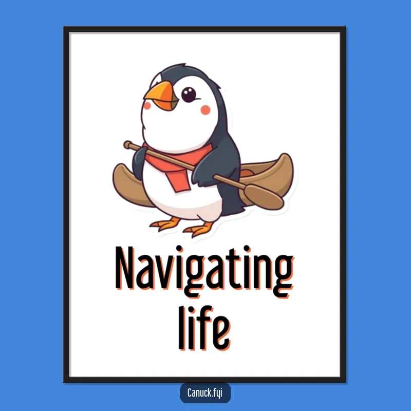 Funny Puffin Canoe Digital Art - Determined Character Wall Decor Gift