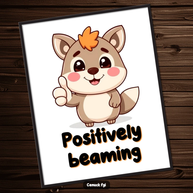 Funny Canadian animal character with a big grin giving a thumbs-up, presented as cheerful digital art for walls.