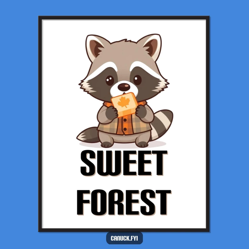 Funny Raccoon Lumberjack Digital Art: Cute Maple Candy Download, Woodland Printable