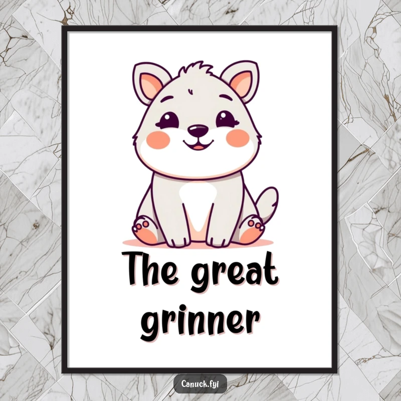 Cute animal with a friendly, welcoming grin, a digital art print for humorous and cheerful decor.