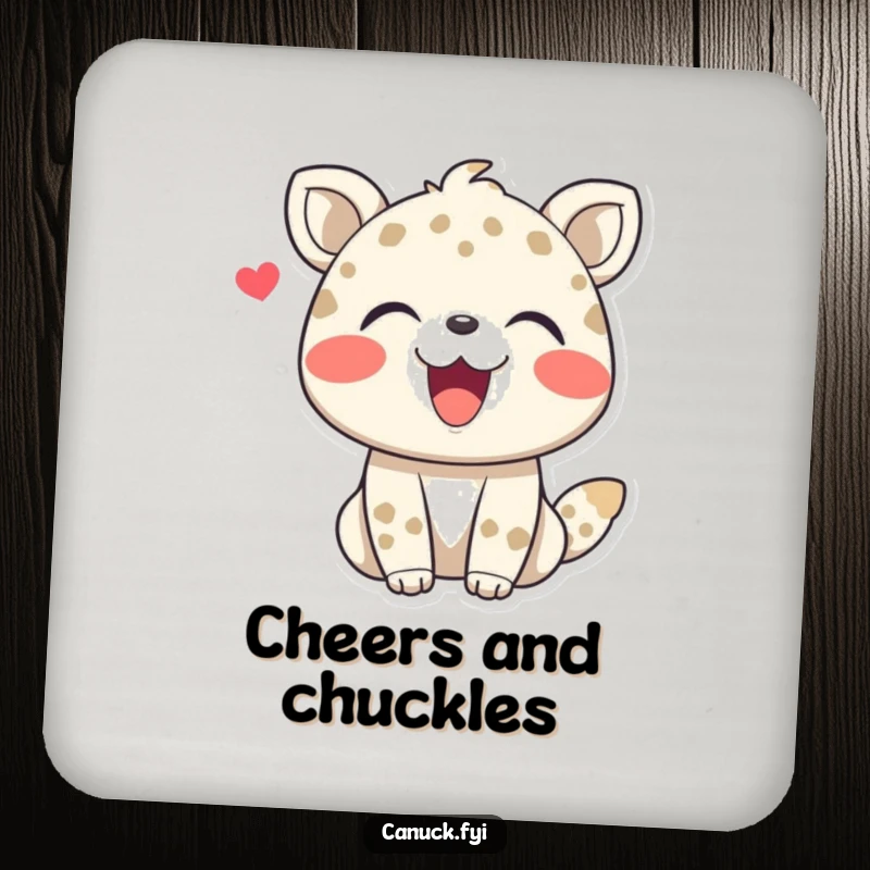 Funny drink coaster featuring a joyful animal character laughing heartily, adding a touch of cheerful protection to any surface.