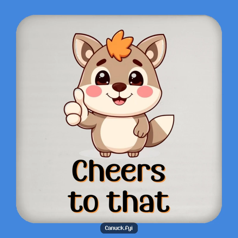 Funny Canadian Animal Grin Coaster - Cheerful Thumbs Up Protection Gift