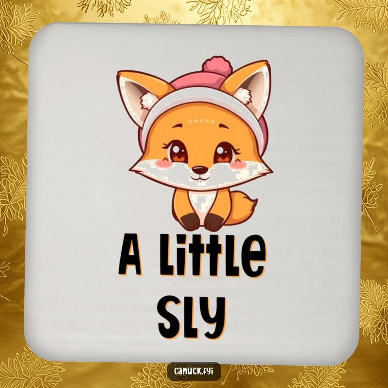 Funny Fox Coaster: A curious fox wearing a tuque protects your table with a mischievous twinkle.