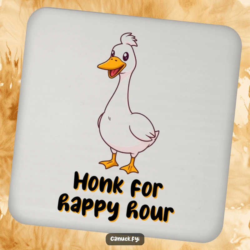 Funny Drink Coaster featuring a goose with a proud stance, honking cheerfully, adding a touch of bold humor.