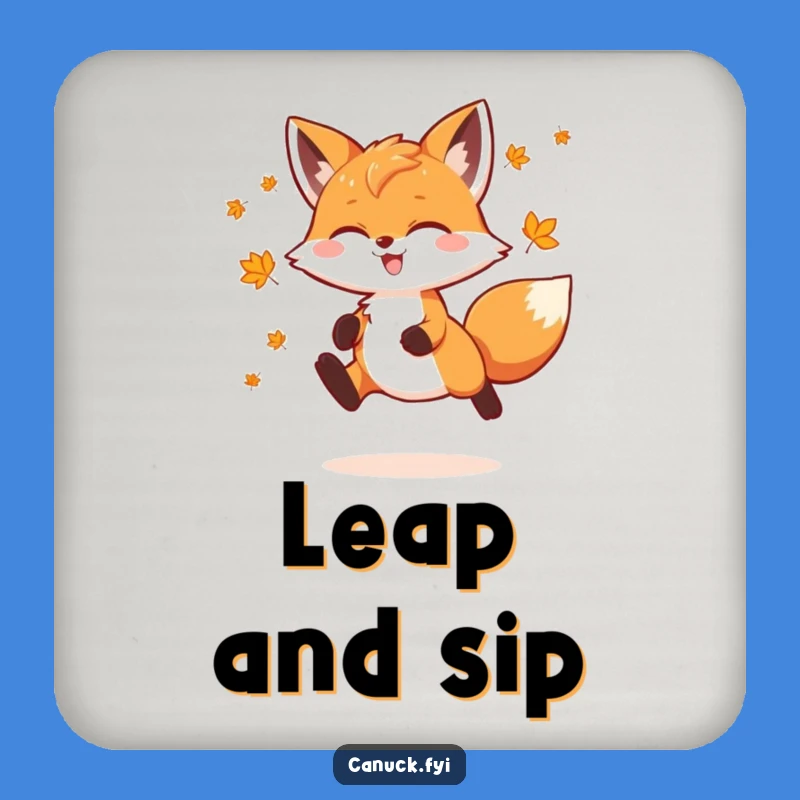 Funny Fox Drink Coaster: Joyful Maple Leaf - Tiny Nature Gift