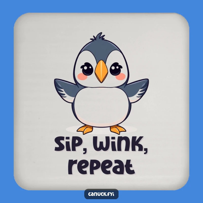 Funny Puffin Toque Drink Coaster - Winking Bird Protector for Tables