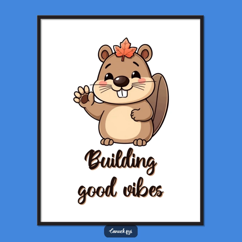 Funny Beaver Maple Leaf Poster: Canadian Cheer for Your Walls