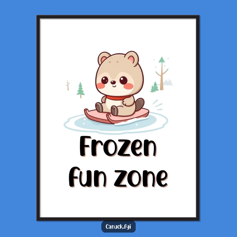 Funny Canadian Animal Sliding Poster - Hilarious Winter Art Print Gift