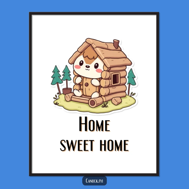 Funny Animal Log Cabin Poster: Hilarious Woodland Art for Home Decor Lovers