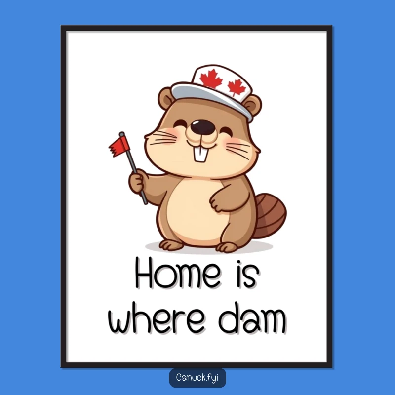 Funny Beaver Poster: Maple Leaf Art, Waving Flag, Perfect Canadian & Humorous Decor Gift