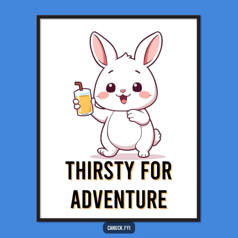 Funny Bouncing Rabbit Art Poster - Hilarious Thirsty Hare Wall Decor Gift