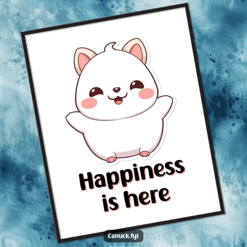 Funny Chubby Cat Poster: A vibrant artwork of a proud, happy chubby feline character beaming with pure delight, a funny gift.