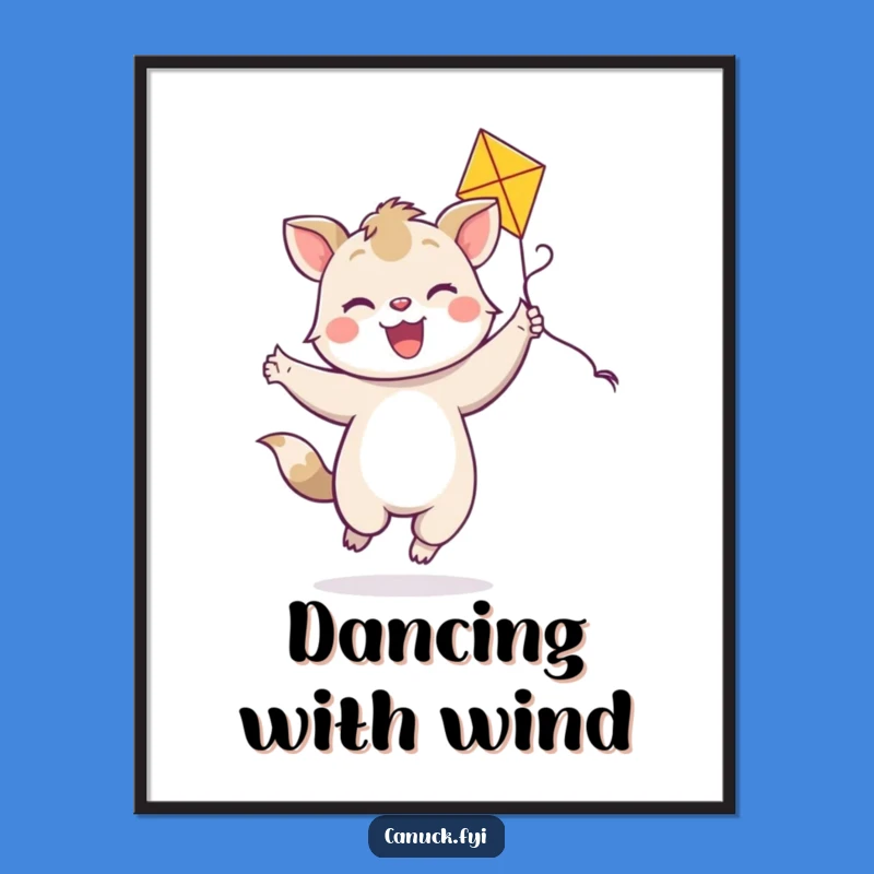 Funny Dancing Animal Kite Poster: Joyful Smile Art, Hilarious Playful Wall Decor