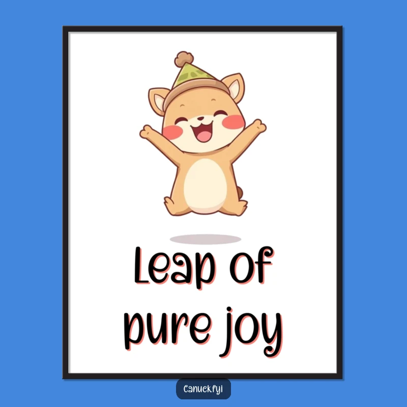 Funny Happy Animal Toque Leap Poster - Joyful Wall Art