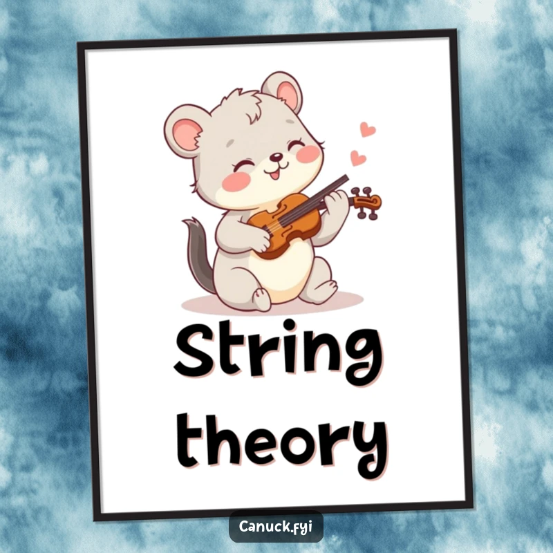 Funny poster illustration of a joyful animal playing a tiny fiddle, bringing musical humor and cheer to walls.